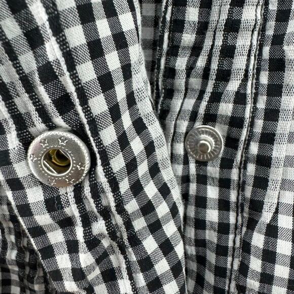 Foxcroft Jacket Women S Crinkled 3D Black White Gingham Checked Snap Button - Picture 4 of 14